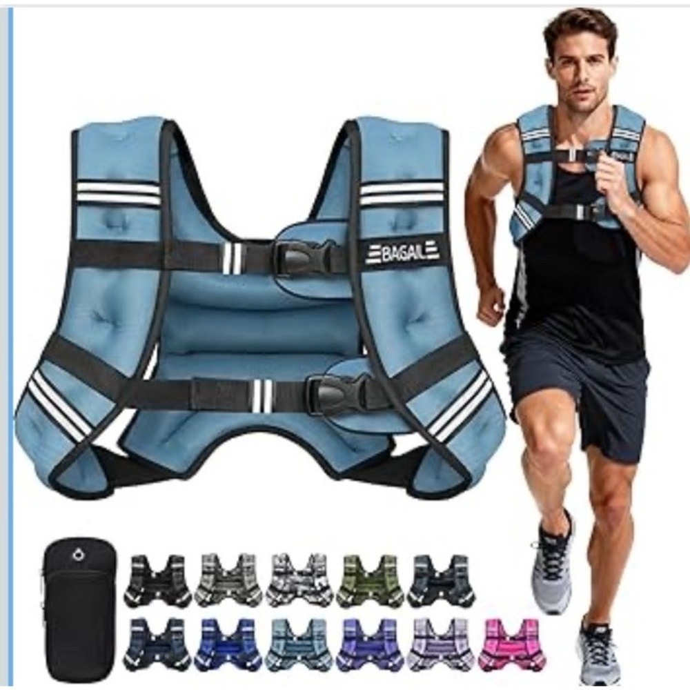 BAGAIL 25 Pound Blue Weight Vest With Pockets And Phone Holder
